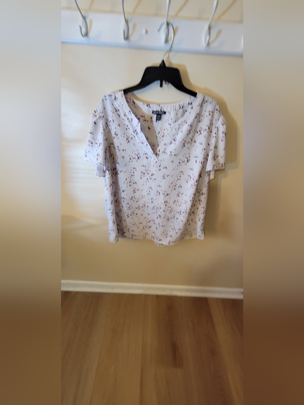 Hilary Radley White Blouse with Rust Floral Dots